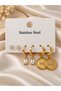 Women's Gold Earring Set |   3 Pairs of Stone-Studded Hoop and Eye-Shaped Dangle Earrings - 3