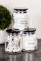 3-Piece Glass Cotton Set with Acrylic Black Vacuum Lid Transparent Labelled Bathroom Set 300 ml Cotton Storage Container Bathroom Organizer