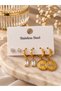 Women's Gold Earring Set |   3 Pairs of Stone-Studded Hoop and Eye-Shaped Dangle Earrings - 6