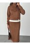 Suede Stand Collar Half-Zip Skirt Suit - 5