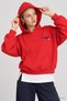 Hooded Printed Oversize Knitted Sweatshirt Lrn0080 Red - 2