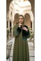 Premium Green Korean Nida Abaya with Velvet Detailing & Elegant Beads Work Luxury Modest Wear - 2
