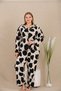 Arias Closet Large Size Black and White Heart Pattern Buttoned Long Sleeve Viscose Pajama Set - 2