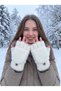 Trend Winter Women's Cut-Finger Plush Gloves - Thermal Hand Warmers with Flip-Cover and Button Detail - 4