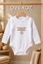 Grandmother Written Baby Bodysuit Elephant Printed White Long Sleeve Snap Fastener Bodysuit 6086