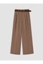 Nevavm with Difference Xside Beige Belted Women's Pleated Fabric Trousers