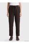 Özmarka New Season Brown Elastic Waist Gabardine Women's Trousers - 2
