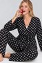 Women's Black Belted Patterned Home Wear Pajama Set - 3