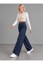 Women's Lycra Navy Blue Palazzo Wide Leg Super High Waist Jean Trousers - 4