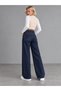 Women's Lycra Navy Blue Palazzo Wide Leg Super High Waist Jean Trousers - 5