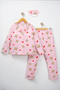 Girls Teddy Bear and Heart Patterned Long Sleeve Buttoned Pajama Set |   Sleeping Band with Gift - 5