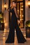 Flowy Cut, Stylish Posture - Women's Double-Breasted Collar Transparent Tulle Sleeves Viscose Jumpsuit - 2