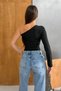 Women's One-Sleeve Low-Cut Diver Fabric Blouse - 6