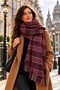 DUBLIN - Reversible Burgundy-Red Oversized Winter Shawl with Scottish Plaid and Houndstooth Patterns | 76 x 190 cm | Soft-Textured, Tasseled - 3