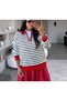 Sweater with Red Stripes on the Sleeves and Collar - 2