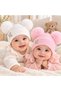 Double Pompom and Stoned Baby Girl Camisole Beanie - Winter Hat with White and Pink Color Options - 2
