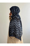 Zigzag Patterned Muslin Shawl - Navy Blue - 2