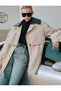 Belted Crocodile Faux Leather Collar Pocketed Buttoned Gabardine Double-Breasted Trench Coat 7Wak00025Uw