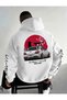 Hooded Night Car Printed Back 100% Cotton 3 Yarn Large Size Pocketless Men's Sweatshirt - 2