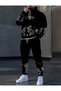 Special Series Hooded White Sketch Mountains Printed 100% Cotton 3 Yarn Winter Plus Size Men's Tracksuit Set - 2