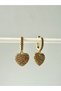 Zircon Stone Dangling Heart Hoop Gold Earrings
