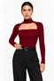 Women's Black High Neck Low-Cut Long Sleeve Slim Fit Camisole Blouse - 7