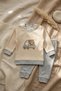 Teddy Adventure Cream & Gray Ribbed Cotton Baby Set - Soft Textured Two-Piece Top and Bottom Set - 2