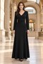 Women's Long Sleeve Heart Neckline Waist Cinched Deep Slit Long Janjan Crepe Dress - Feminine Posture and Eye-Catching Elegance - 4