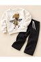 Girl's Appliqued Beanie Detail Accessory Printed Sweatshirt and Sweatpants Top and Bottom Set - Shiny - 7