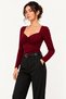 Women's Black Heart Collar Front Gathered Long Sleeve Slim Fit Blouse - 2