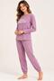Women's Striped Lycra Thermal Comfortable Fabric Long Sleeve Lilac Pajama Set - 3