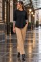 Women's Long Sleeve Crew Neck Houndstooth Sleeve Detail Loose Modal Blouse - Casual Comfort and Timeless Elegance - 3