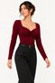 Women's Black Heart Collar Front Gathered Long Sleeve Slim Fit Blouse - 4