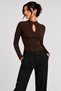 Women's Black Half Turtleneck Button Detailed Drop-Cut Long Sleeve Slim Fit Camisole Blouse - 2
