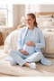 New Season Blue Winter Jacquard Shawl Collar Button Detailed Design Long Sleeve Maternity Pajama Set - 5