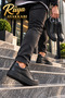 Men's Genuine Leather Lace-Up Black Casual Shoes Thick Sole - 5