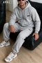 Minimalist Oval Logo Printed Melange Gray Unisex Cardigan Jogger 2 Piece Set - 4