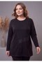 Women's Plus Size Glittery Front Panel Detailed Block Leather Look Striped Long Sleeve Stretchy Viscose Round Neck Blouse - 5