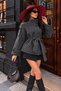 Women's Stand Collar Tie-Down Button Detailed Short Cashmere Coat - 2