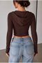 Rolly Zippered Lace-Up Hooded Cardigan Brown - 2