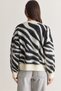 Women's Ecru-Black Zebra Patterned Crew Neck Oversize Knitwear Sweater 5569 60286712 - 7