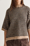 Women's Beige-Brown Striped Crew Neck Half Sleeve Shirred Oversize Knitwear Sweater 5282 60286698 - 6
