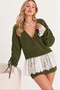 Women's Green Stylish Lace and Ruffle Detailed Soft Knitwear Cardigan (New Color) - 3