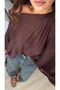 Bitter Brown Boat Neck Bat Sleeve Semi-Transparent Blouse - 2