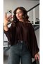 Bitter Brown Boat Neck Bat Sleeve Semi-Transparent Blouse