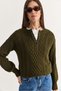 Women's Khaki Braided Buttoned Knitwear Sweater 20234244 - 3