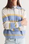 Women's Ecru-Blue Polo Collar Buttoned Striped Oversize Knitwear Sweater Tk261074 60286486 - 6