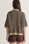 Women's Beige-Brown Striped Crew Neck Half Sleeve Shirred Oversize Knitwear Sweater 5282 60286698 - 7