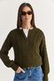 Women's Khaki Braided Buttoned Knitwear Sweater 20234244 - 2