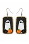Halloween Halloween Ghost and Pumpkin Earrings – Handmade Polymer Clay Black Vintage Framed Dangle Earrings - 2